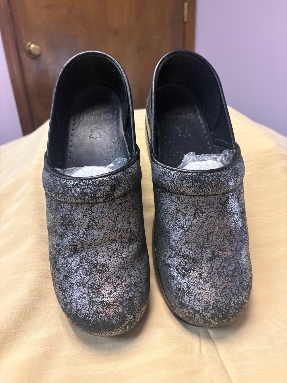 Dansko Metallic Crackle Black Clogs